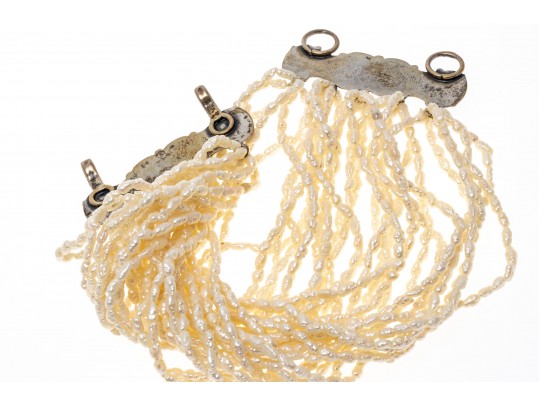 Wide Many Stranded Keshi Pearl, Sterling Bracelet