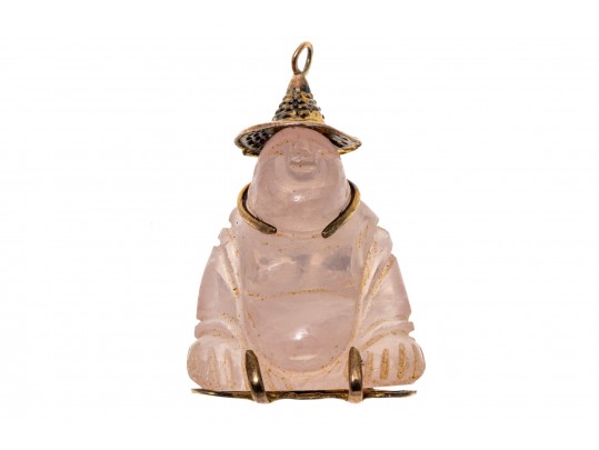 14K And Carved Rose Quartz Buddha Pendant