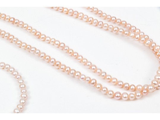 Pale Pink Freshwater Pearl And Sterling Necklaces And Bracelet Set