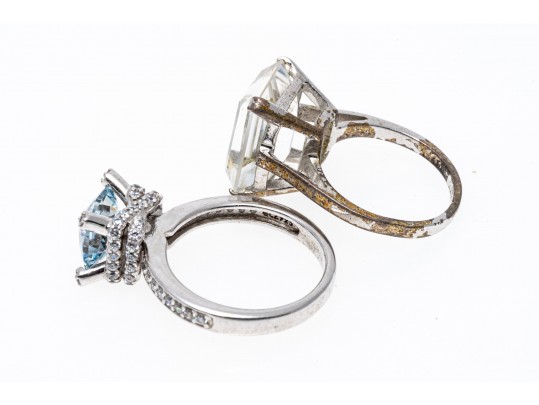 Lot Of Two Sterling Silver Quartz And Blue Topaz And CZ Rings