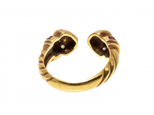 18K Open Diamond And Ruby Ring, Size 7.5