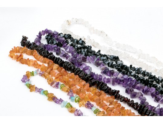Eight Colorful Strung Tumbled Stone Necklaces