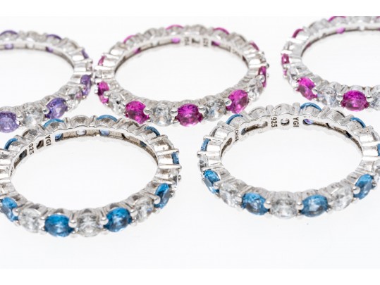 Lot Of Eleven Assorted Sterling Silver Rings Group, Synthetic And Glass Stones