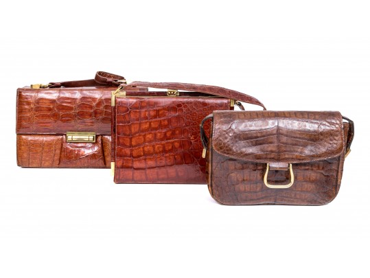 Three Stylish Allagator Leather Shoulder And Hand Bags