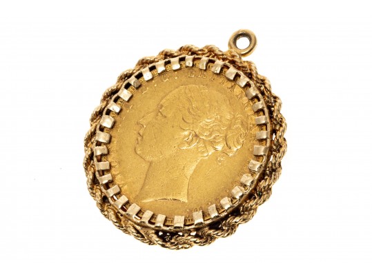 1880 British Gold Coin In 14K Pendant