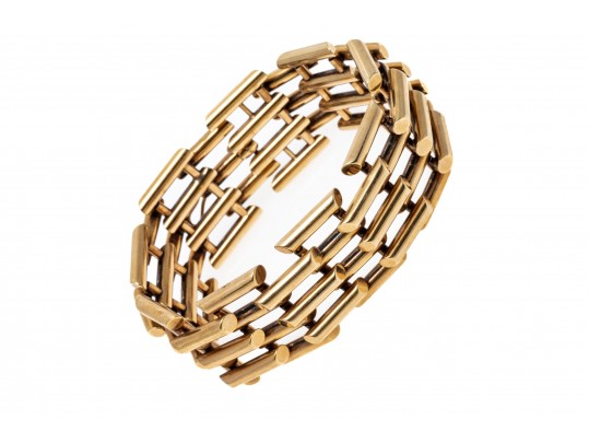 14K Open Bar Styled Wide Link Bracelet