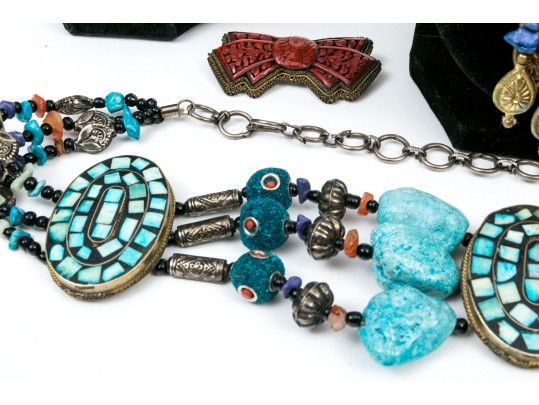 Large Group Of Colorful Turquoise And Cinnabar Jewelry