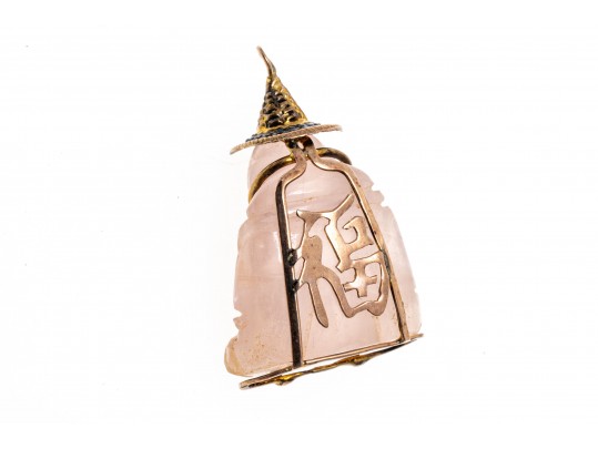 14K And Carved Rose Quartz Buddha Pendant