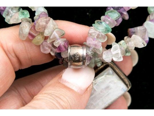 Colorful Fluorite, Amethyst And Coral Beaded Jewelry