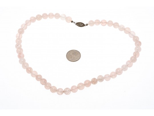 Lot Of Pretty Rose Quartz Themed Jewelery, Including A Heart Motif Bracelet