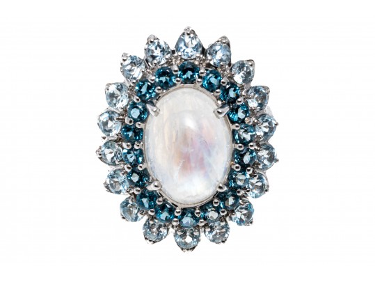 Stunning Mooonstone & Topaz Ring, Size 7