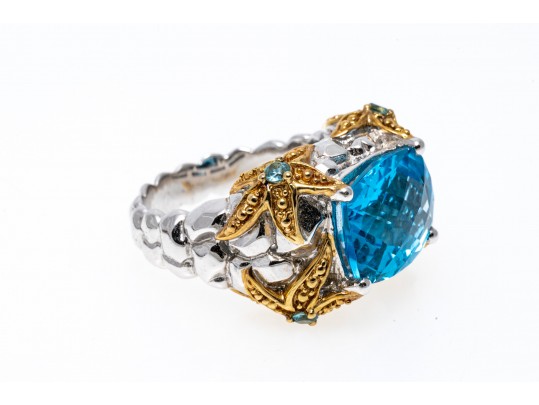Sterling And Bright Topaz Ornate Ring, Size 6.25