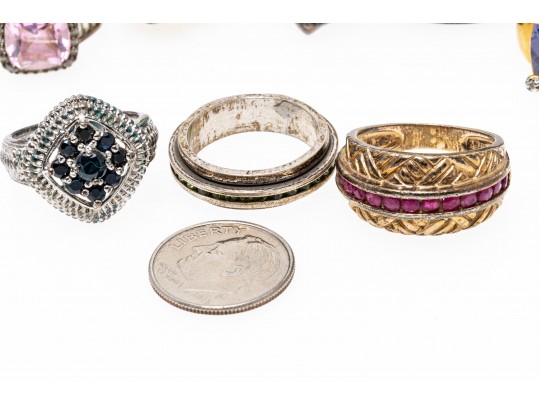 Lot Of Ten Assorted Colorful Sterling Silver Rings