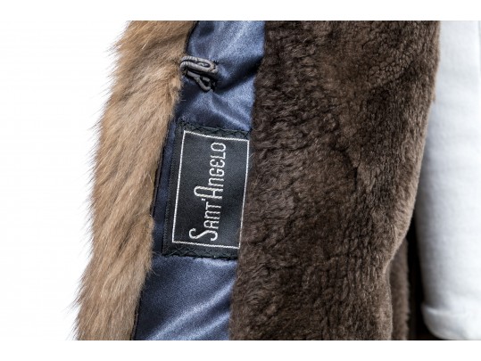 Vintage Sant-Angelo Brown Fur Lined And Fur Trimmed Brown Satin 46