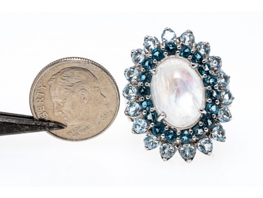 Stunning Mooonstone & Topaz Ring, Size 7