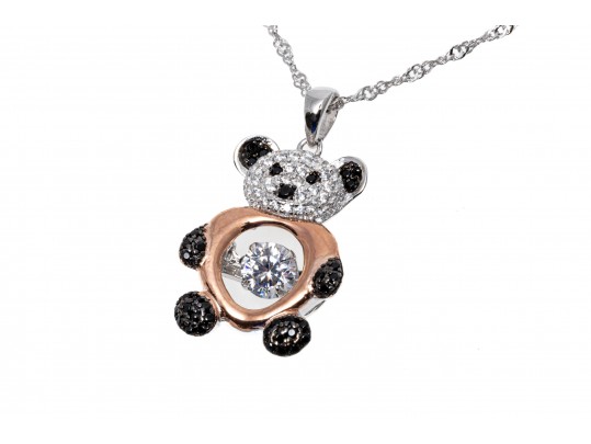 Lot Of Three Sterling Silver And CZ Jewelry Pieces, Including Panda Motif Jewelry