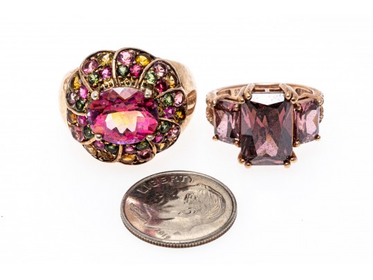 Lot Of Sterling Silver Rose Vermeil, CZ And Mystic Topaz Jewelry Pieces