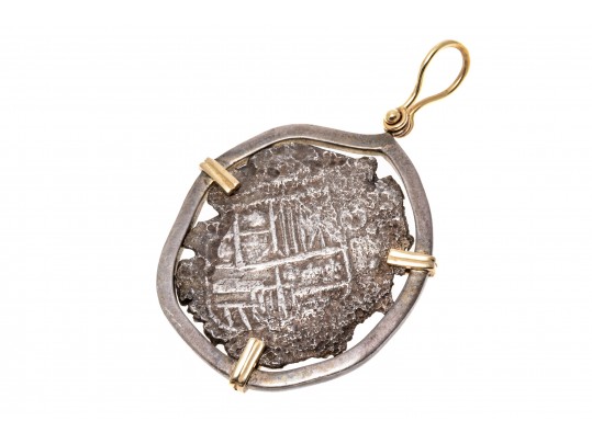 Antique Coin In Sterling And 14K Pendant