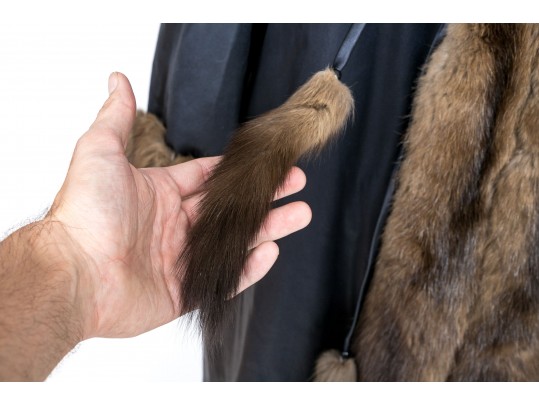 Vintage Sant-Angelo Brown Fur Lined And Fur Trimmed Brown Satin 46