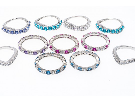 Lot Of Eleven Assorted Sterling Silver Rings Group, Synthetic And Glass Stones