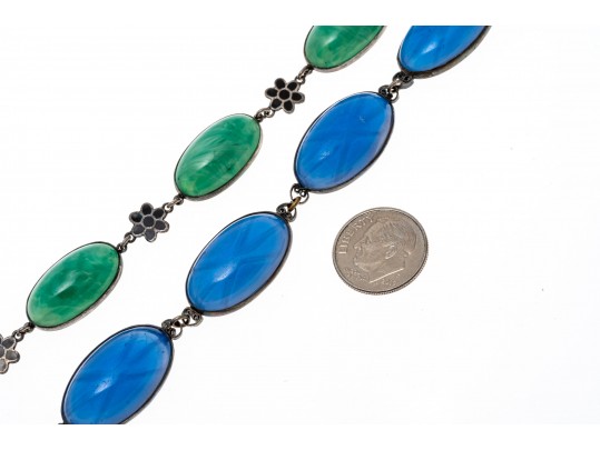 Two Blue And Green Glass Sterling Bracelets