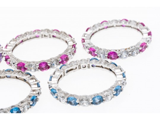 Lot Of Eleven Assorted Sterling Silver Rings Group, Synthetic And Glass Stones