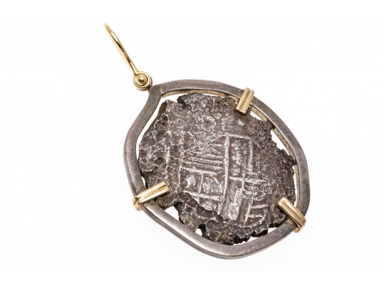 Antique Coin In Sterling And 14K Pendant