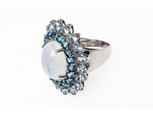 Stunning Mooonstone & Topaz Ring, Size 7