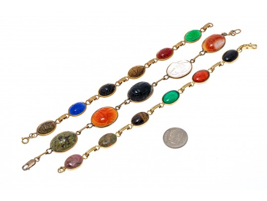 Lot Of Assorted Gold Filled Scarab Jewelry Pieces, Plus One Intaglio