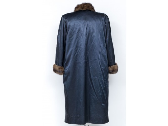 Vintage Sant-Angelo Brown Fur Lined And Fur Trimmed Brown Satin 46