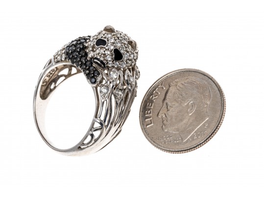 Lot Of Three Sterling Silver And CZ Jewelry Pieces, Including Panda Motif Jewelry