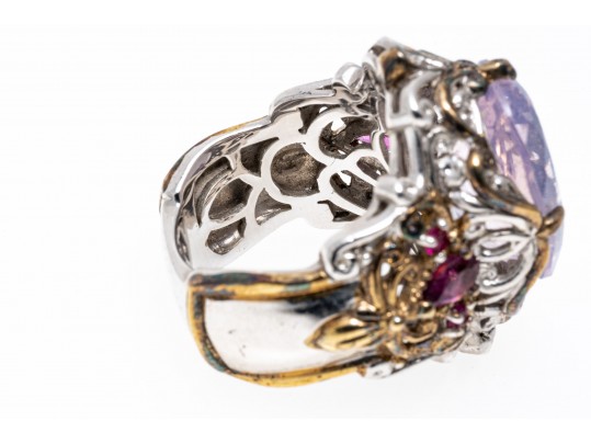 Amethyst, Pink Tourmaline And Sterling SIlver Ring