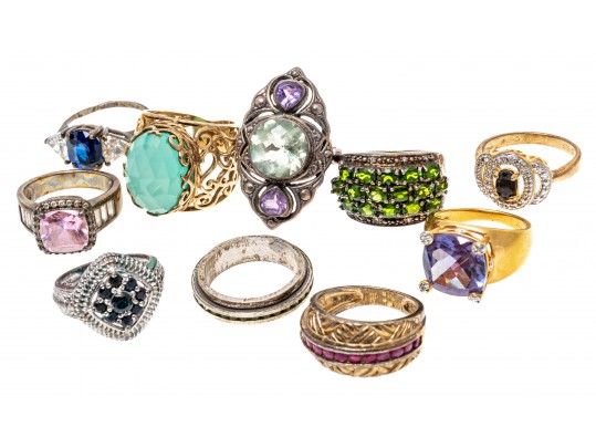 Lot Of Ten Assorted Colorful Sterling Silver Rings