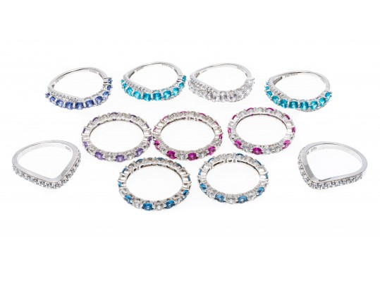 Lot Of Eleven Assorted Sterling Silver Rings Group, Synthetic And Glass Stones