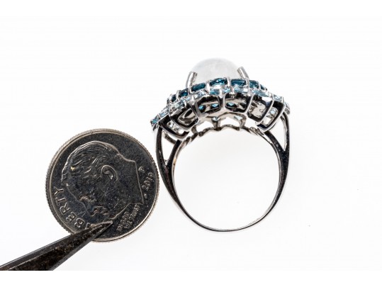 Stunning Mooonstone & Topaz Ring, Size 7