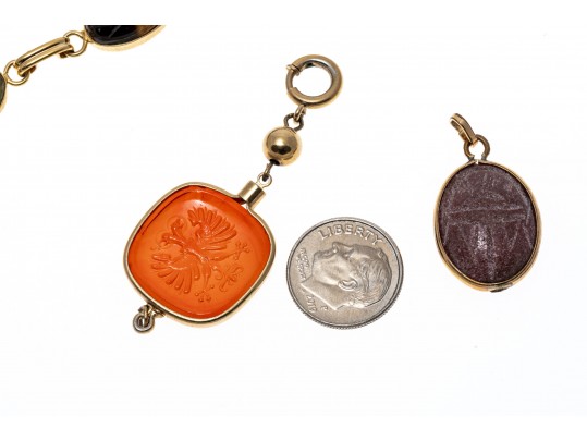 Lot Of Assorted Gold Filled Scarab Jewelry Pieces, Plus One Intaglio