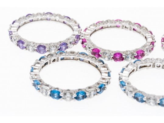 Lot Of Eleven Assorted Sterling Silver Rings Group, Synthetic And Glass Stones