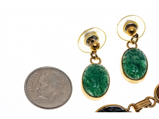 Lot Of Assorted Gold Filled Scarab Jewelry Pieces, Plus One Intaglio