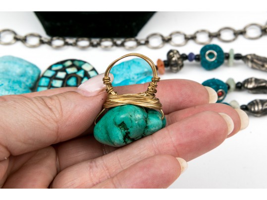 Large Group Of Colorful Turquoise And Cinnabar Jewelry