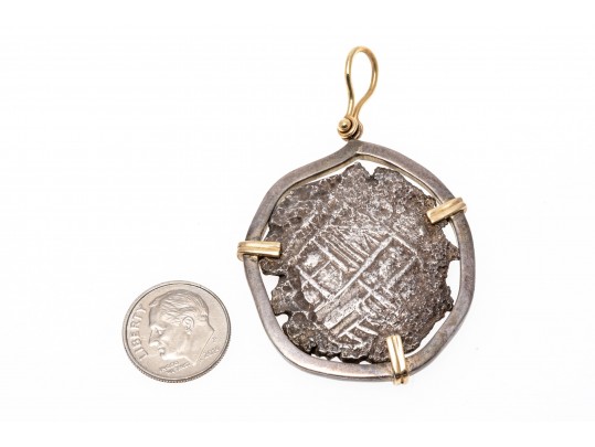 Antique Coin In Sterling And 14K Pendant