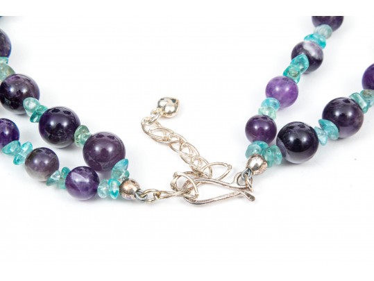 Colorful Fluorite, Amethyst And Coral Beaded Jewelry