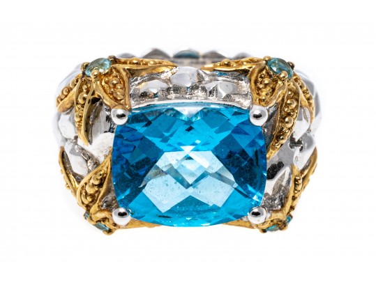 Sterling And Bright Topaz Ornate Ring, Size 6.25