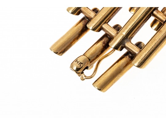 14K Open Bar Styled Wide Link Bracelet