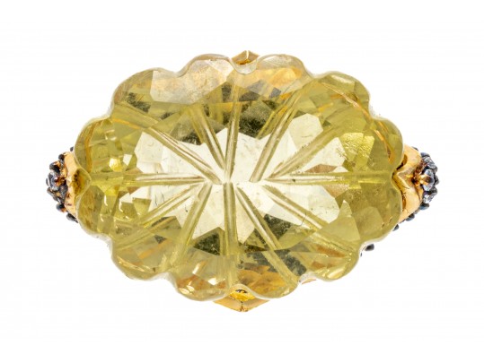 Unique Sterling Ring Set With Facted Citrine, Size 6.25