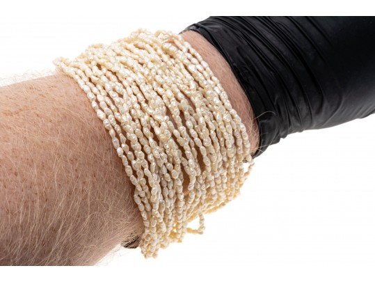 Wide Many Stranded Keshi Pearl, Sterling Bracelet