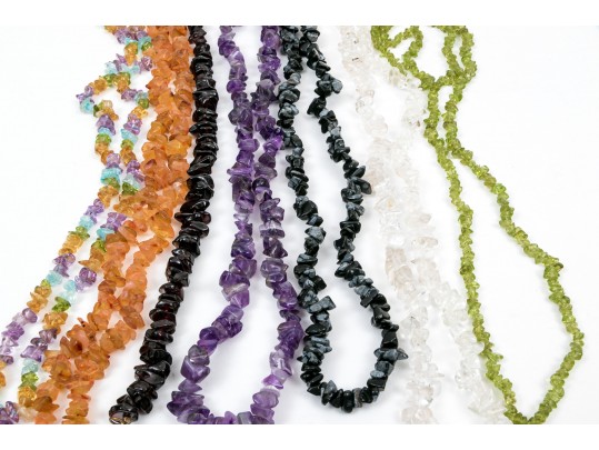 Eight Colorful Strung Tumbled Stone Necklaces