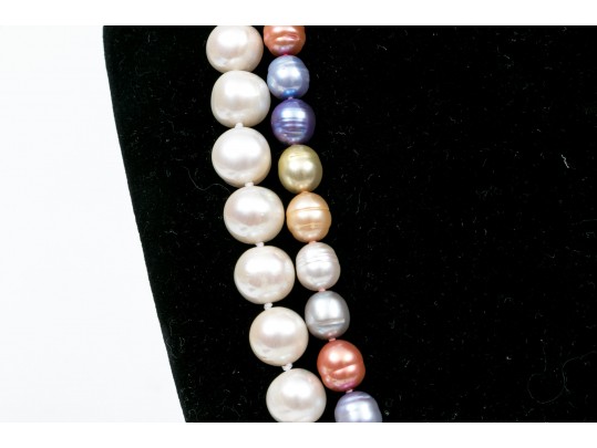 White And Multi-Colored Cultured Pearls Necklaces