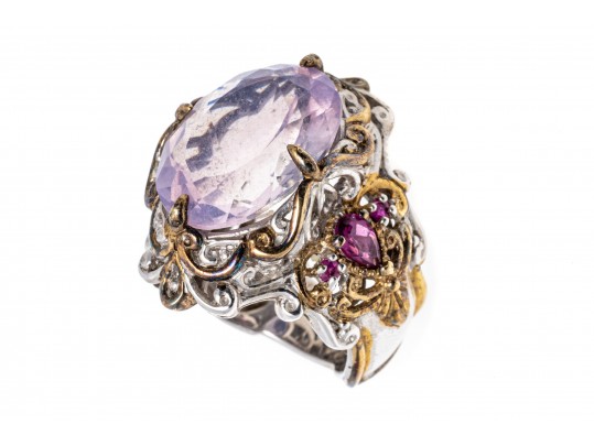 Amethyst, Pink Tourmaline And Sterling SIlver Ring