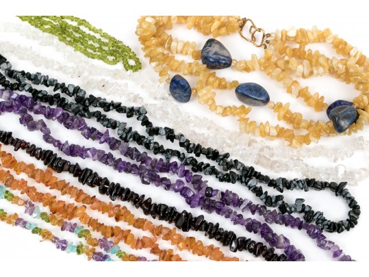 Eight Colorful Strung Tumbled Stone Necklaces