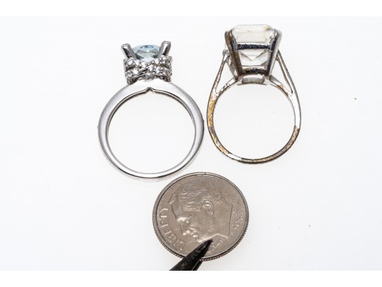 Lot Of Two Sterling Silver Quartz And Blue Topaz And CZ Rings